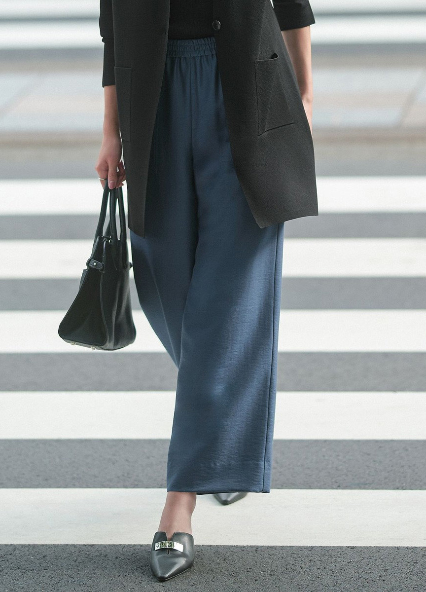 混毛腰間抽褶長寬褲